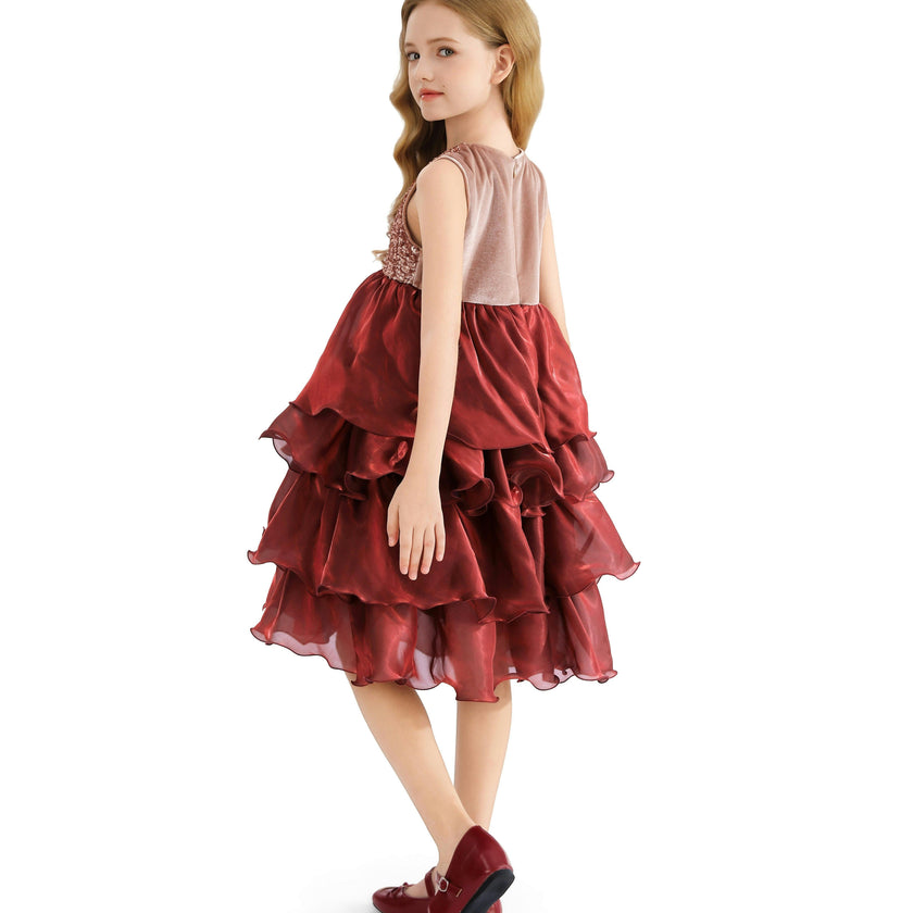 Red Tiered Satin Party Dress