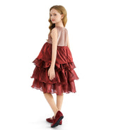 Red Tiered Satin Party Dress
