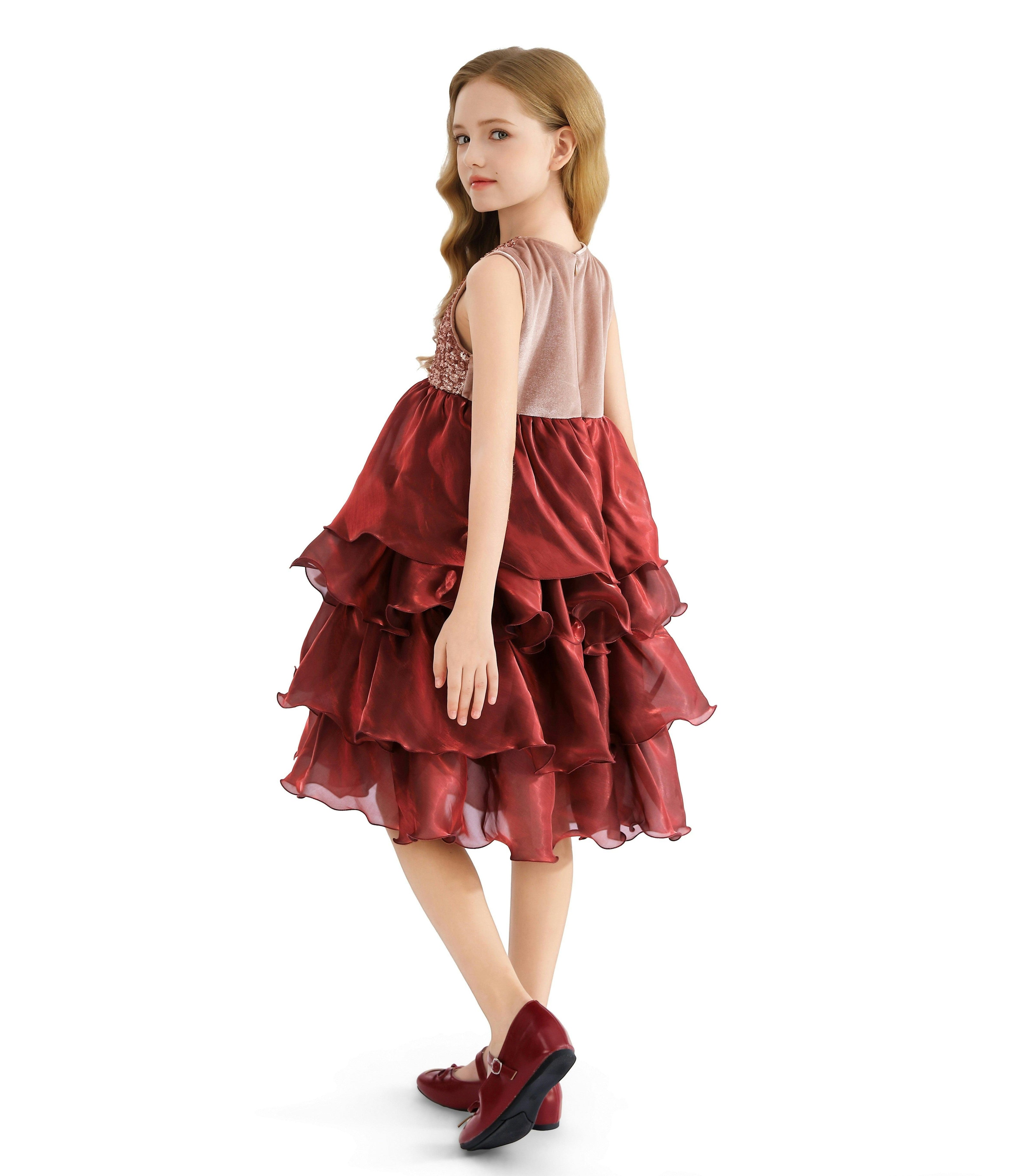 Red Tiered Satin Party Dress
