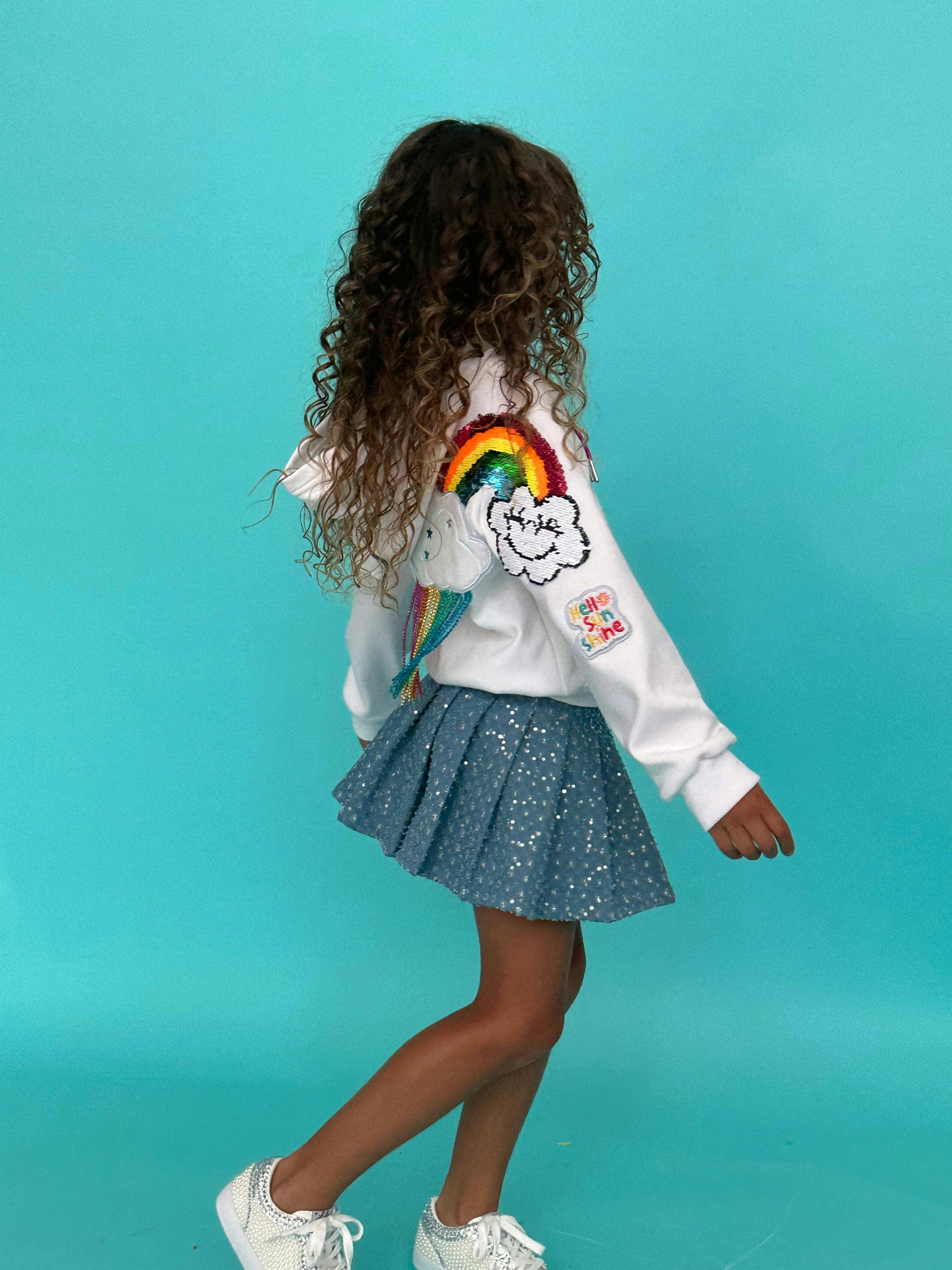 Denim Sparkle Pleated Short Skirt