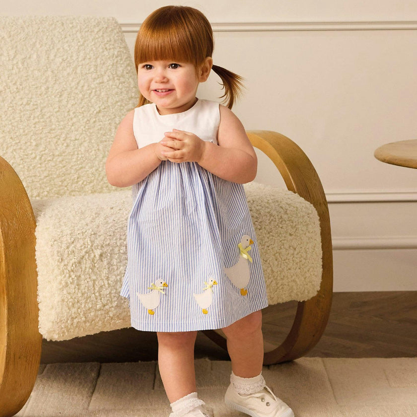 Baby Pinafore Duck Dress in Blue Stripe