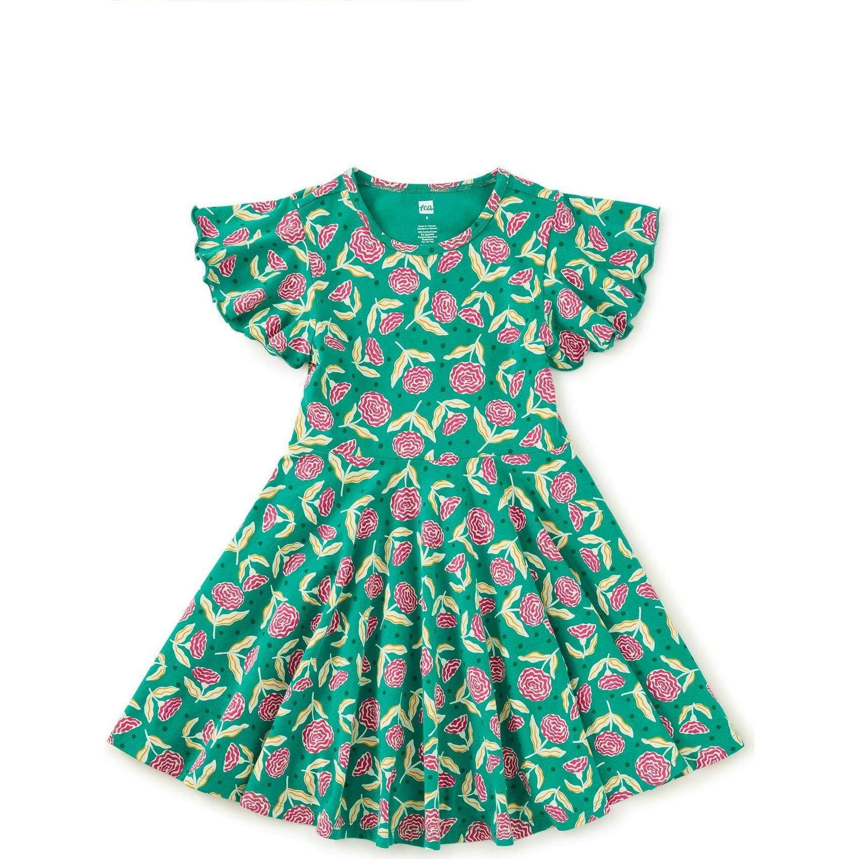 Flutter Sleeve Twirl Dress, Green