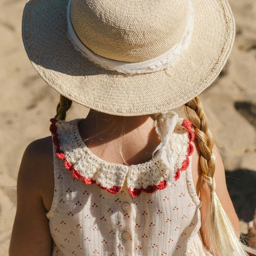 Crochet Collar Dress in Red Dot/Cherry