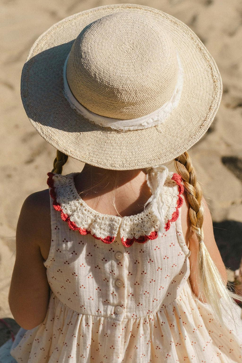Crochet Collar Dress in Red Dot/Cherry
