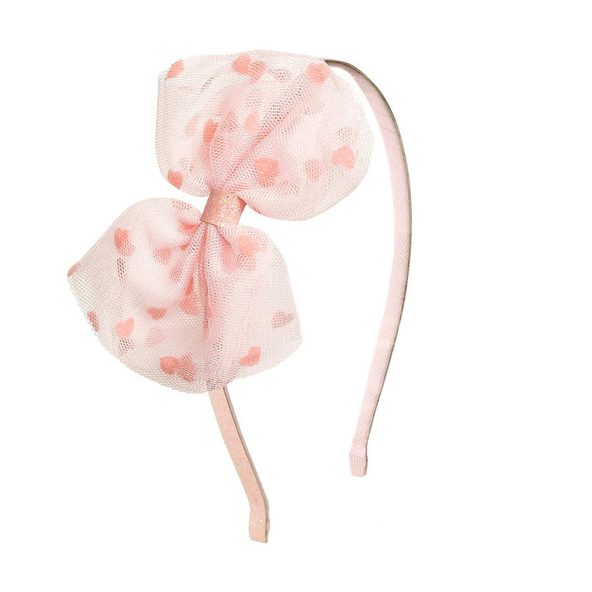 Flocked Heart Tulle Bow Headband