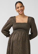 Smocked Sateen Maternity and Nursing Midi Dress
