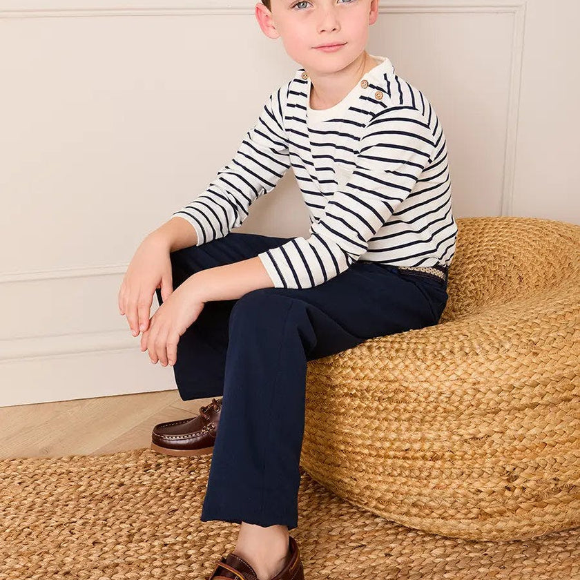 Sailor Stripe Long Sleeve Pocket Detail Top in White (2-10yrs)