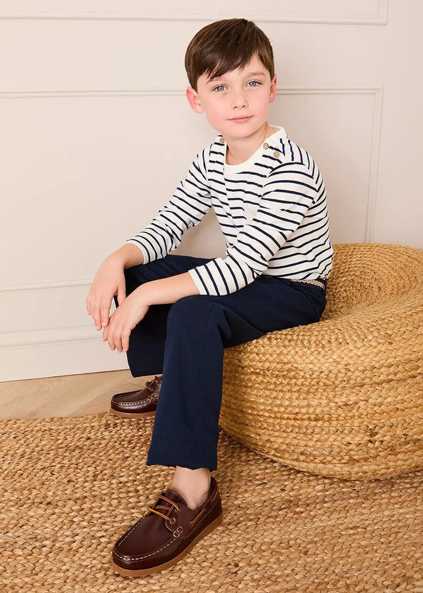 Sailor Stripe Long Sleeve Pocket Detail Top in White (2-10yrs)