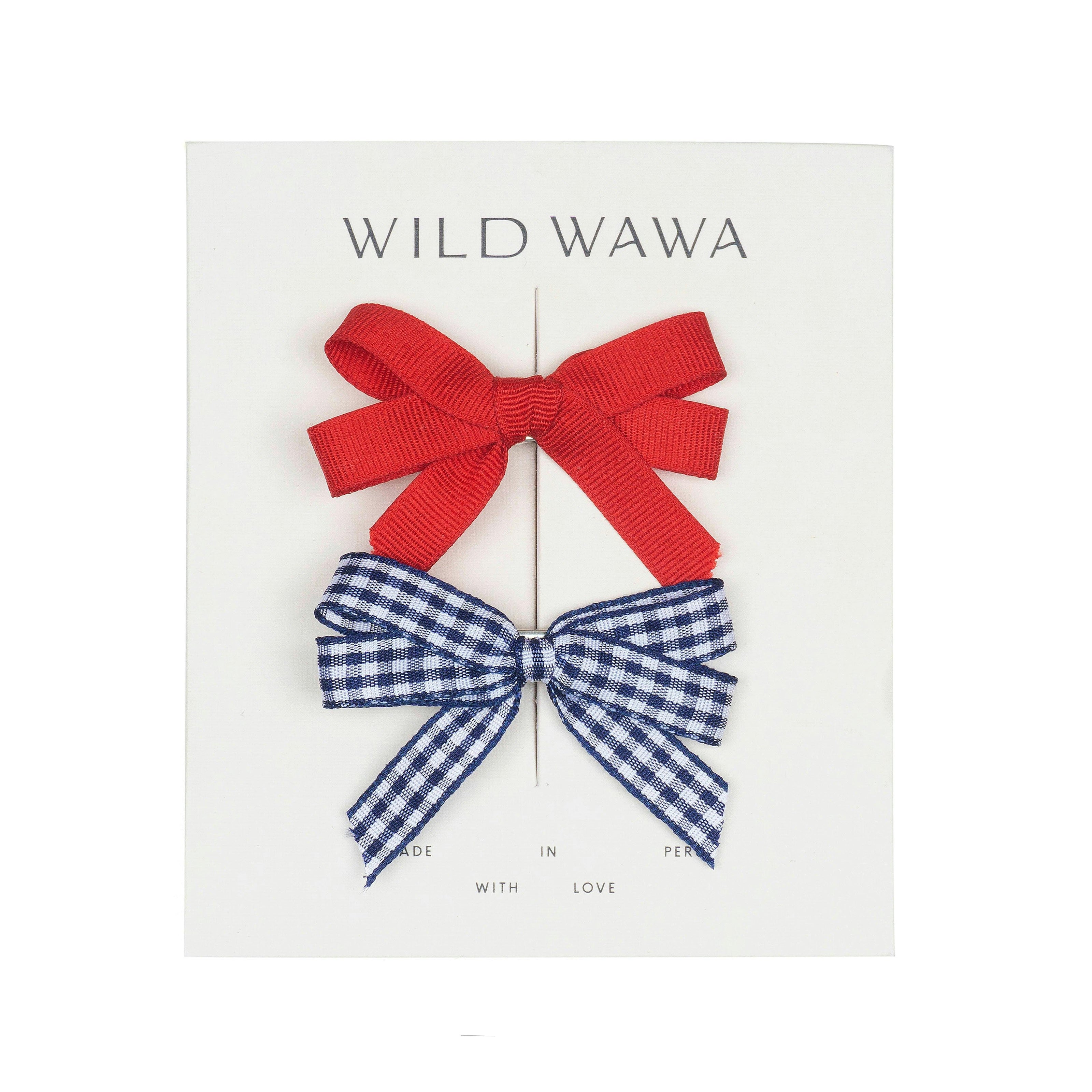 Bow Clip Set in Red/Blue