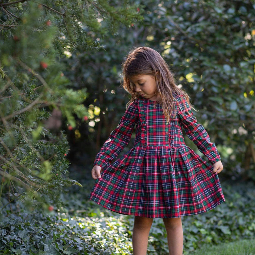 Long Sleeve Ruffle Dress in Plaid