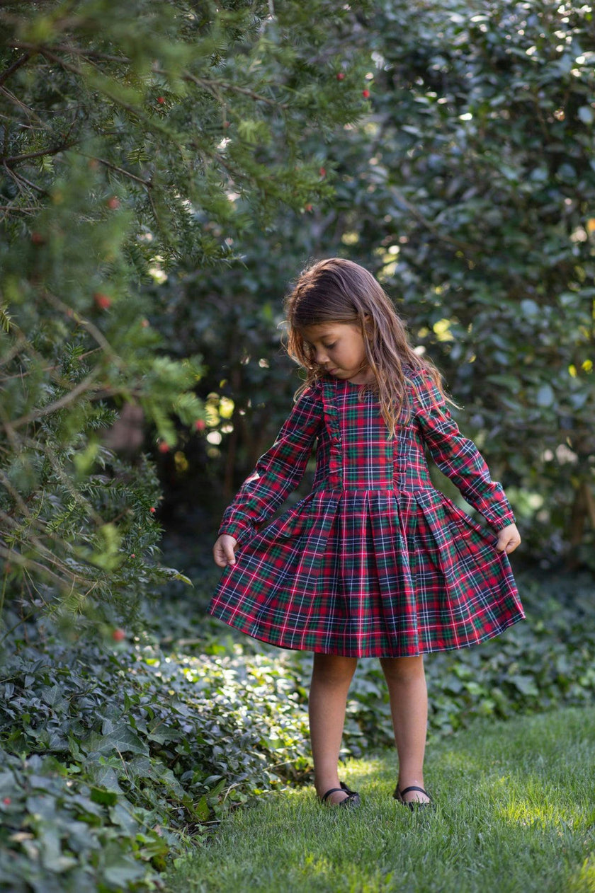 Long Sleeve Ruffle Dress in Plaid