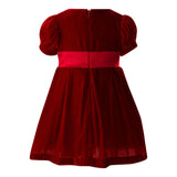 Baby Crushed Velvet Bow Ribbon Tie Short Puff Sleeve Dress