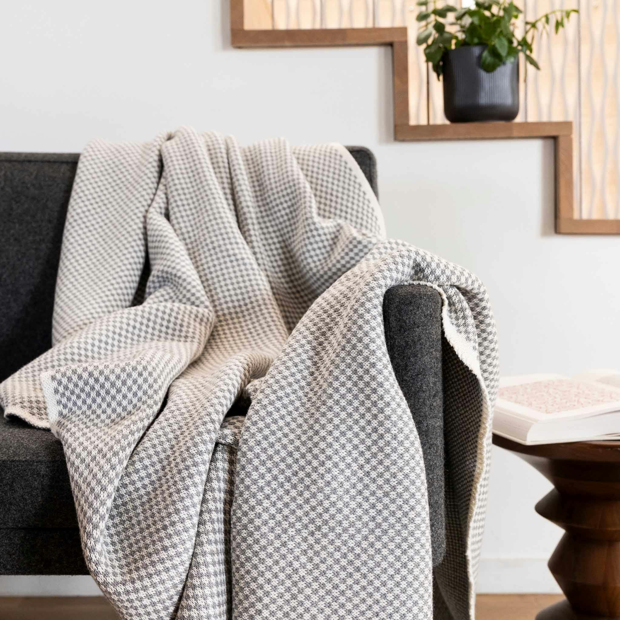 Cotton Sustainable Knit Geometric Throw Blanket - Checkerboard
