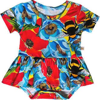 Summer Floral Bumble Bee Baby Girl Short Sleeve Bodysuit Dress