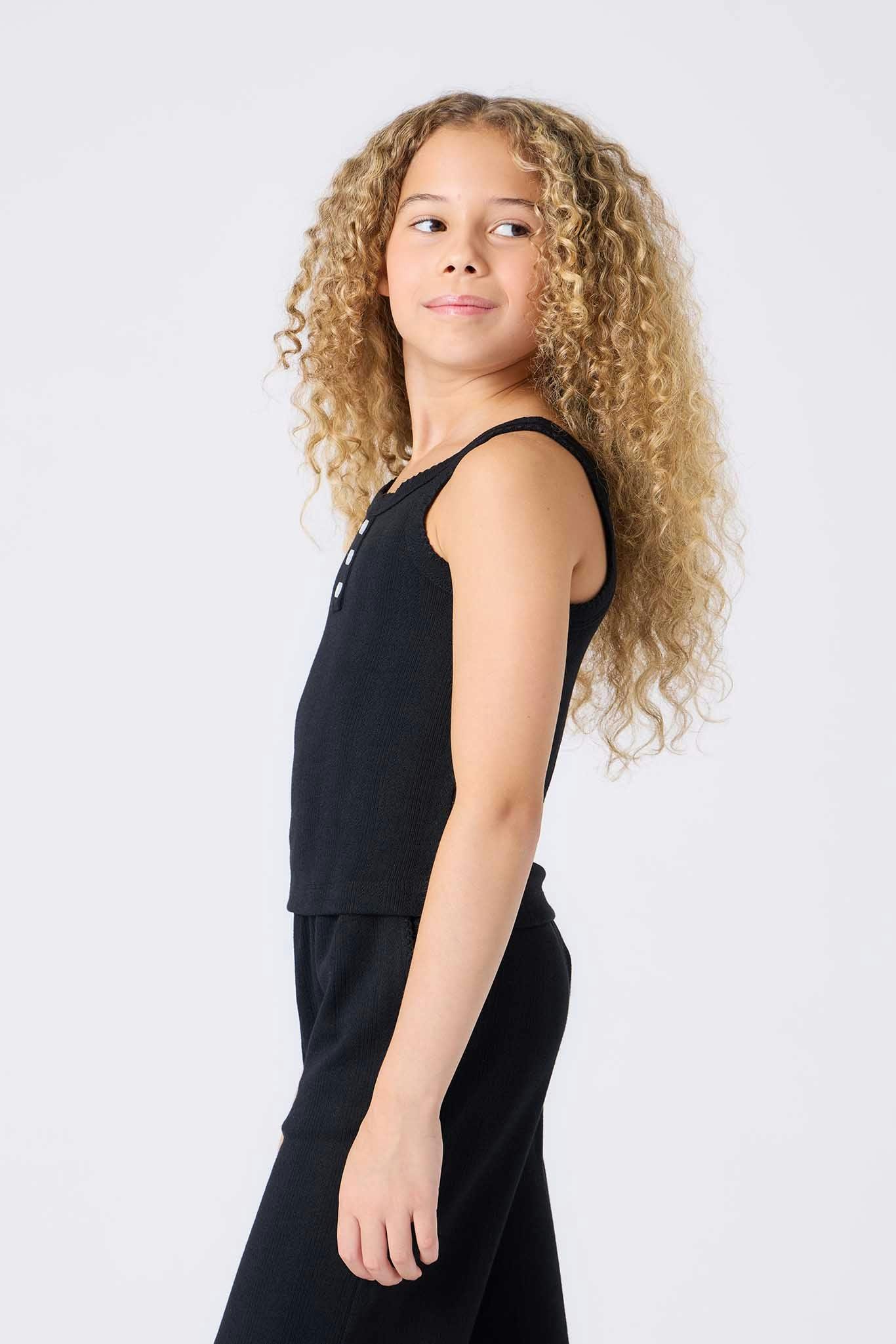 Girls Pointelle Tank in Black