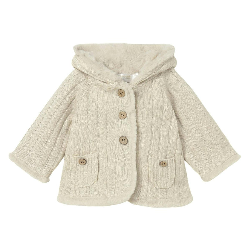 Newborn Girl Knit Jacket with Faux Fur