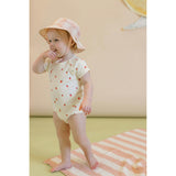 Print Short Raglan Sleeve Snap One-Piece, Red