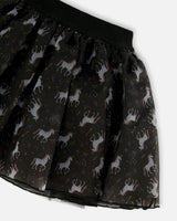 Organza and Mesh Skirt Black with Print