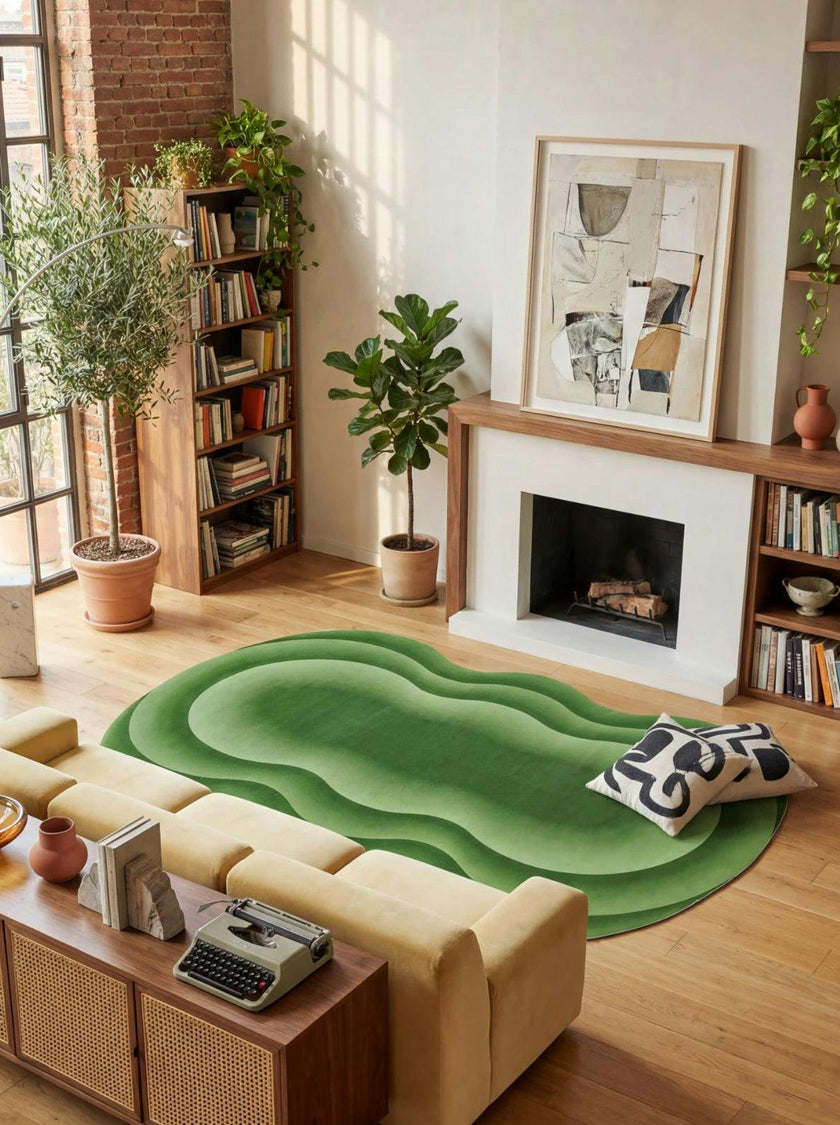 Green Modern Abstract Wavy Area Rug by Juan Marquez