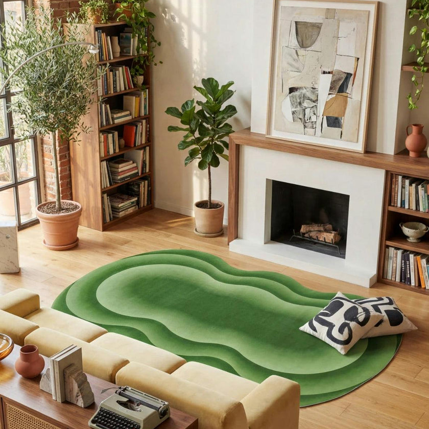 Green Modern Abstract Wavy Area Rug by Juan Marquez