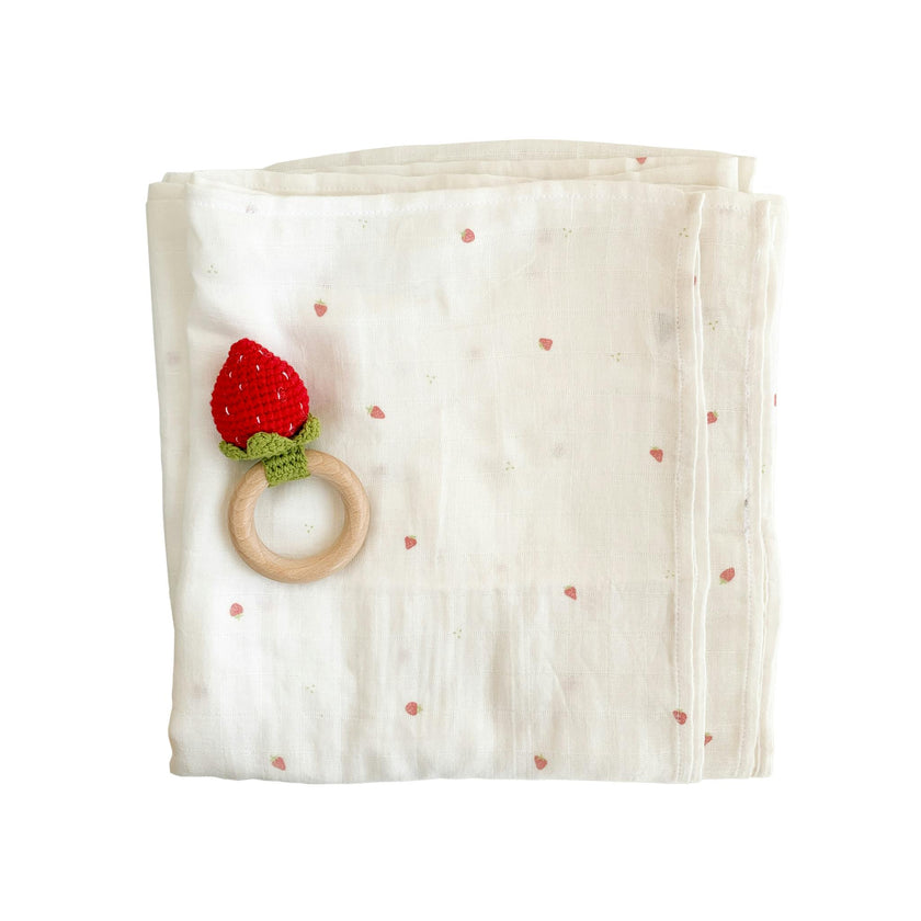Strawberry Swaddle and Teether Set - Red Strawberry