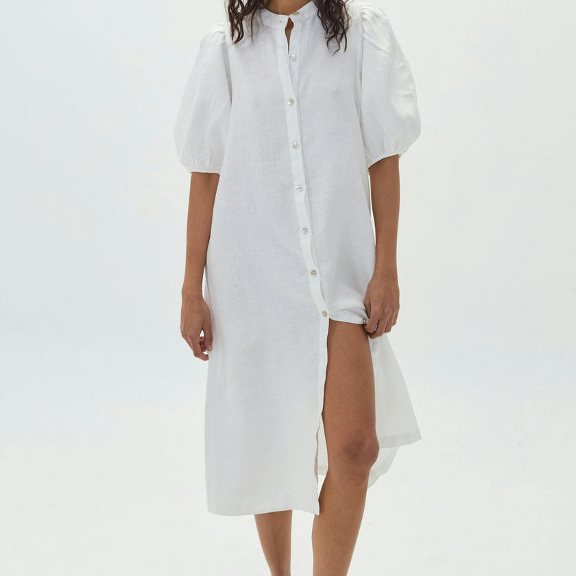 Bubble Linen Dress - Off White