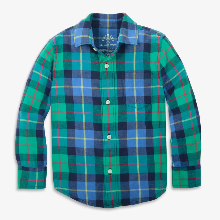 Kids long sleeve flannel button down in plaid