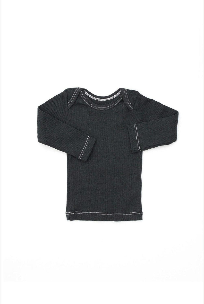 Rib Lap Shoulder Tee Long Sleeve Charcoal