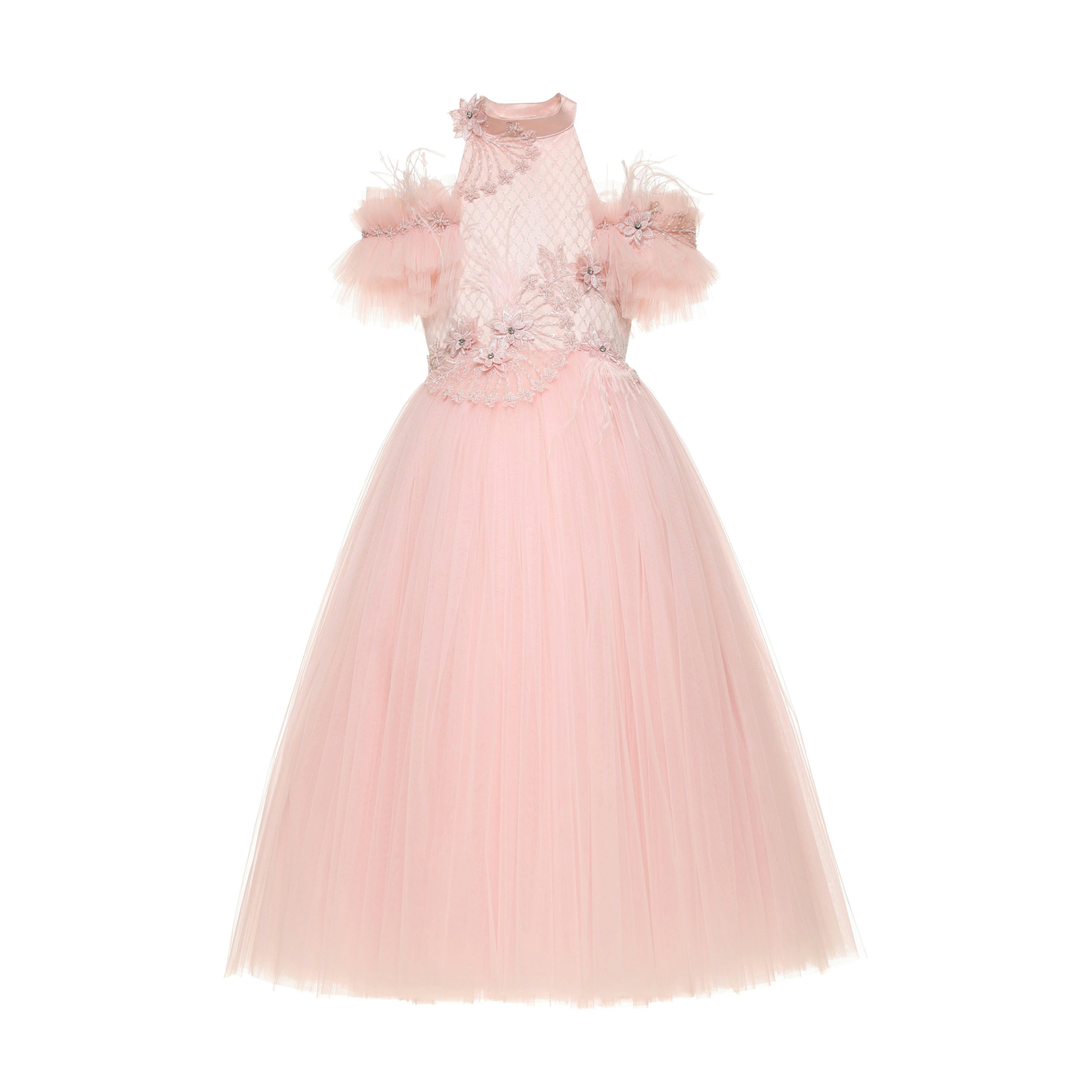 Pink Freya Lace Embellished Tulle Gown