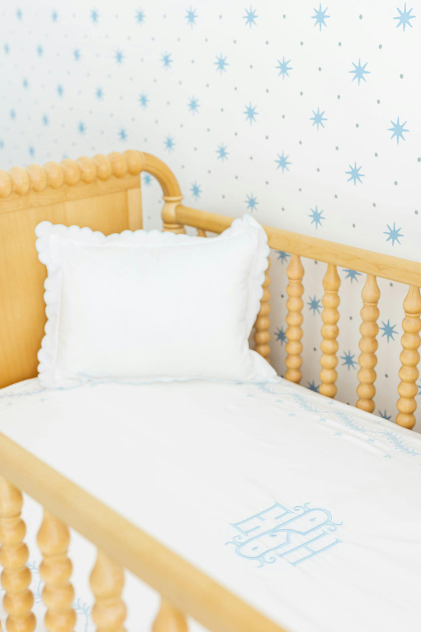 Embroidered Crib Sheet - Sky