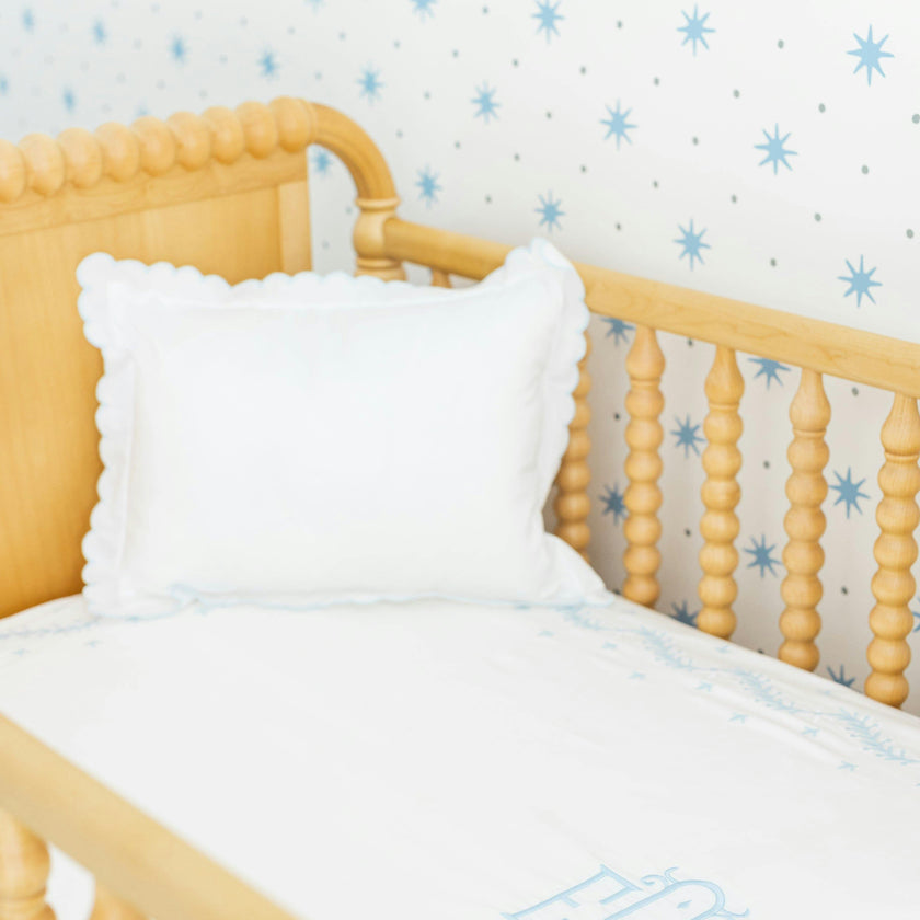 Embroidered Crib Sheet - Sky