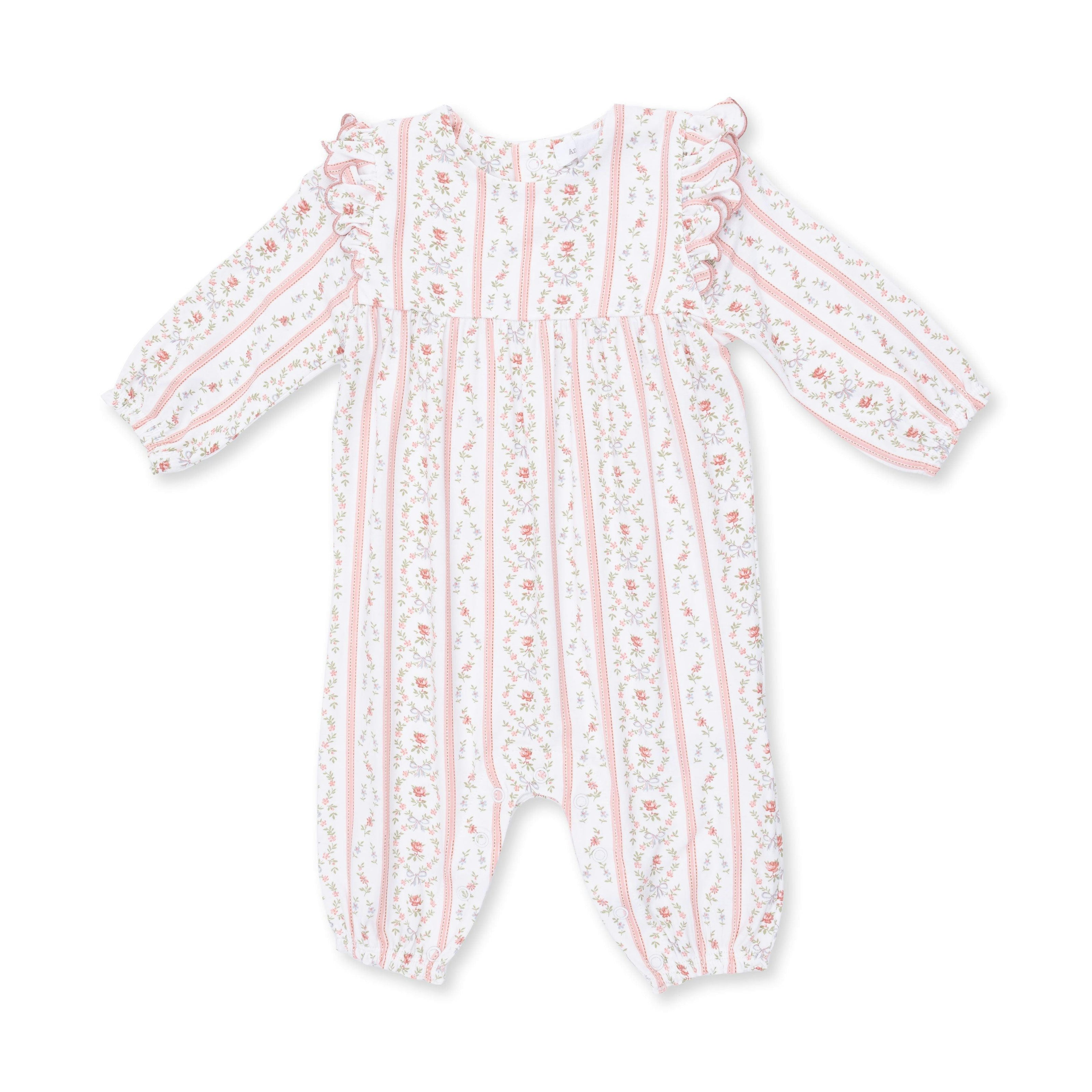 Marnie Rosebud Stripe - Long Sleeve Petal Ruffle Romper