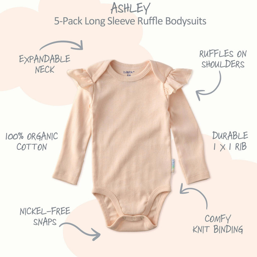ASHLEY 5-Pack Long Sleeve Ruffle Bodysuits