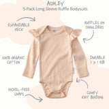 ASHLEY 5-Pack Long Sleeve Ruffle Bodysuits