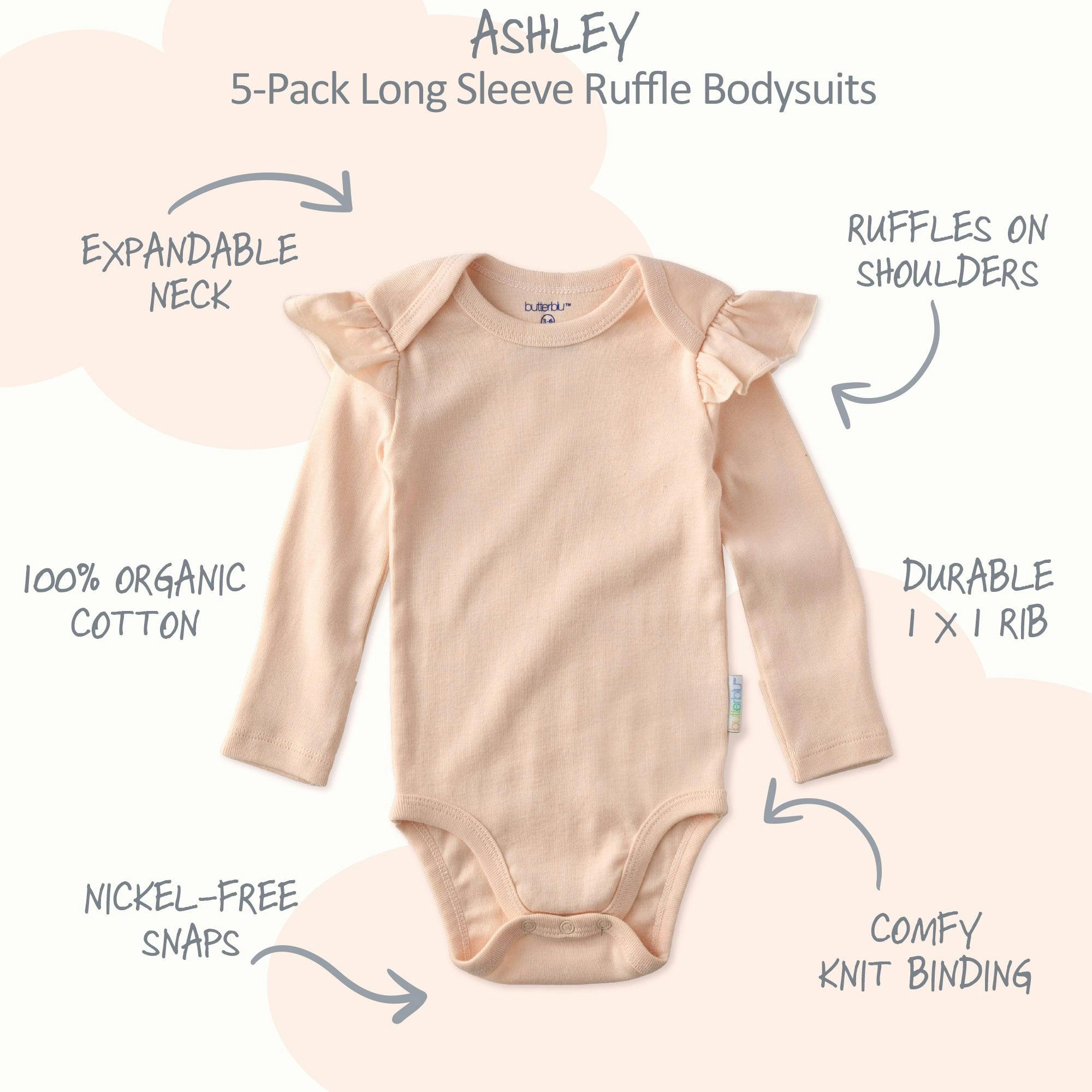ASHLEY 5-Pack Long Sleeve Ruffle Bodysuits