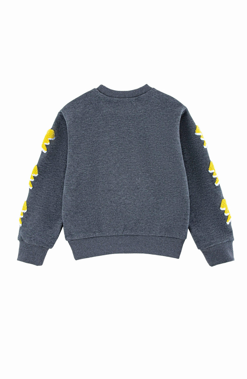 Brushed Fleece Patch Pullover Sweatshirt, Gray Lightning