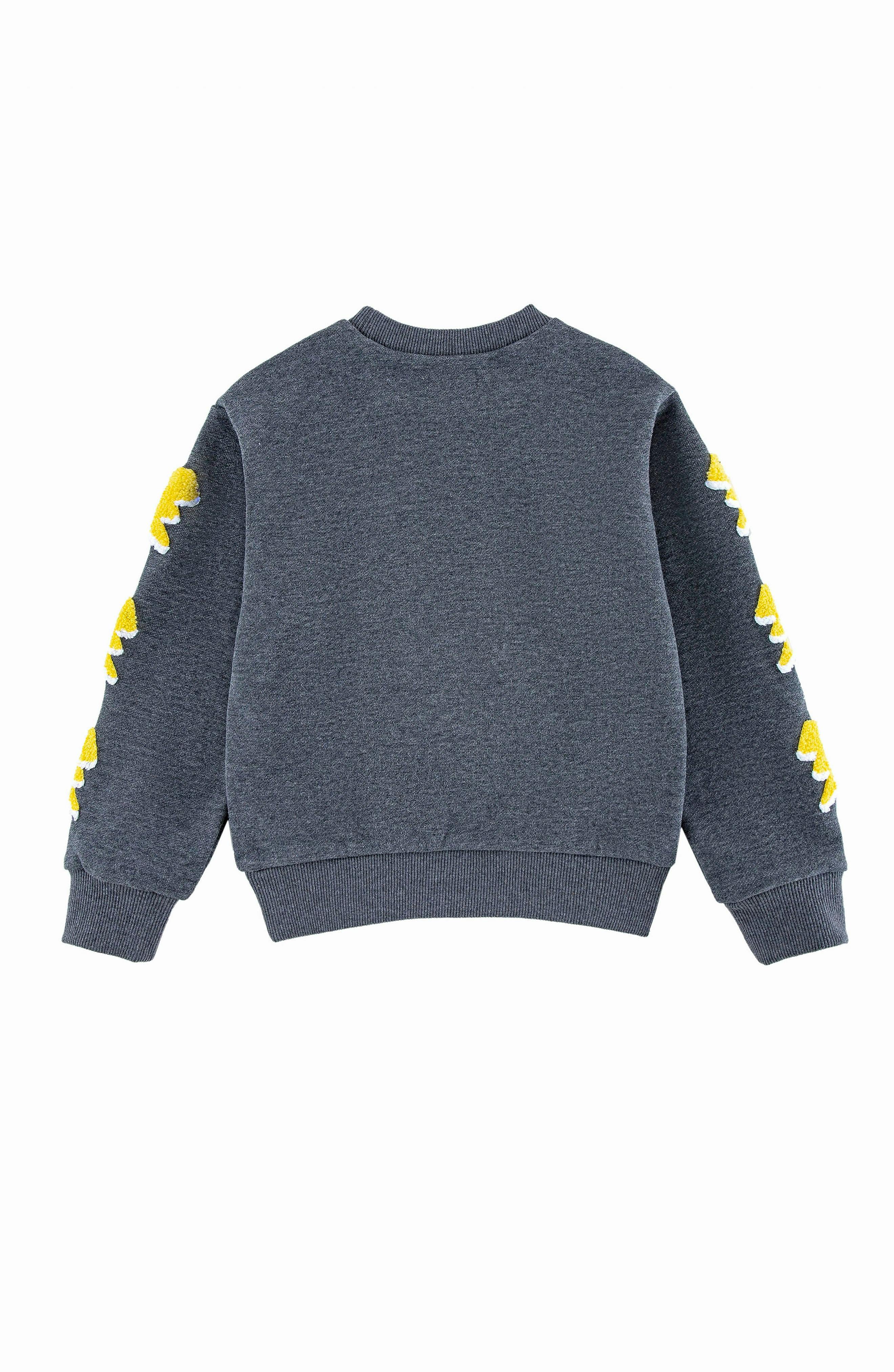 Brushed Fleece Patch Pullover Sweatshirt, Gray Lightning