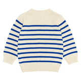 Unisex Cream And Blue Stripe Knit Cardigan