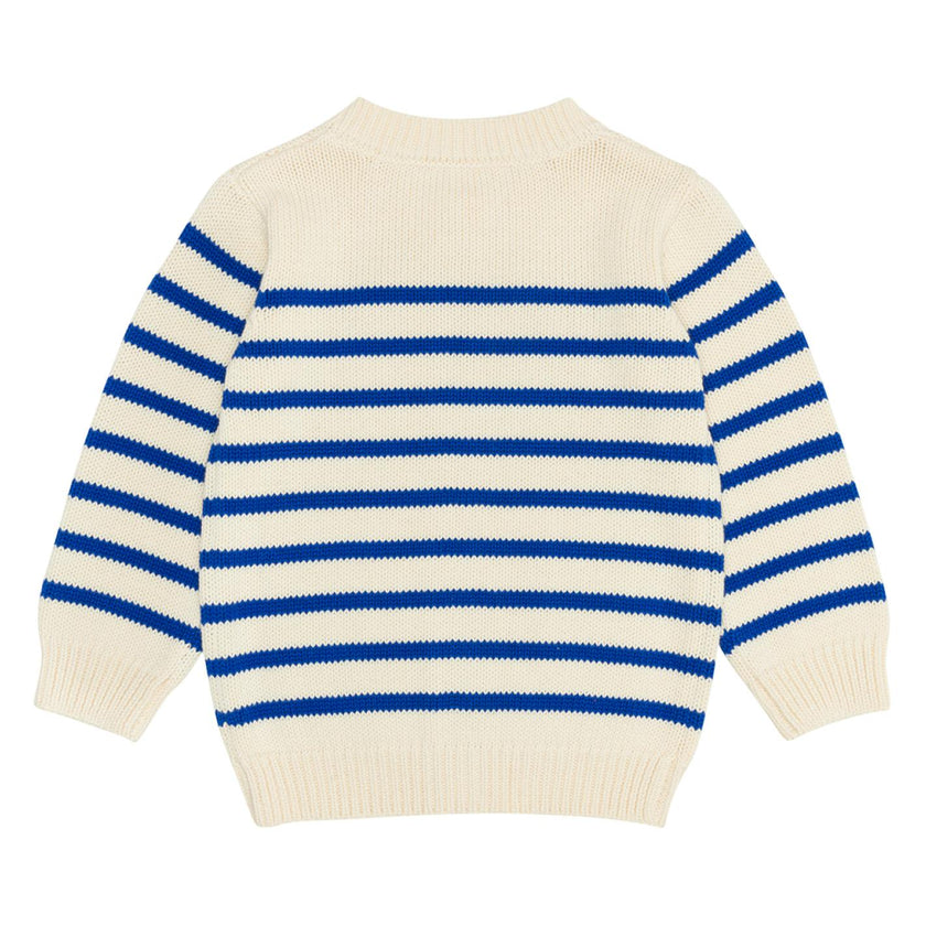 Unisex Cream And Blue Stripe Knit Cardigan