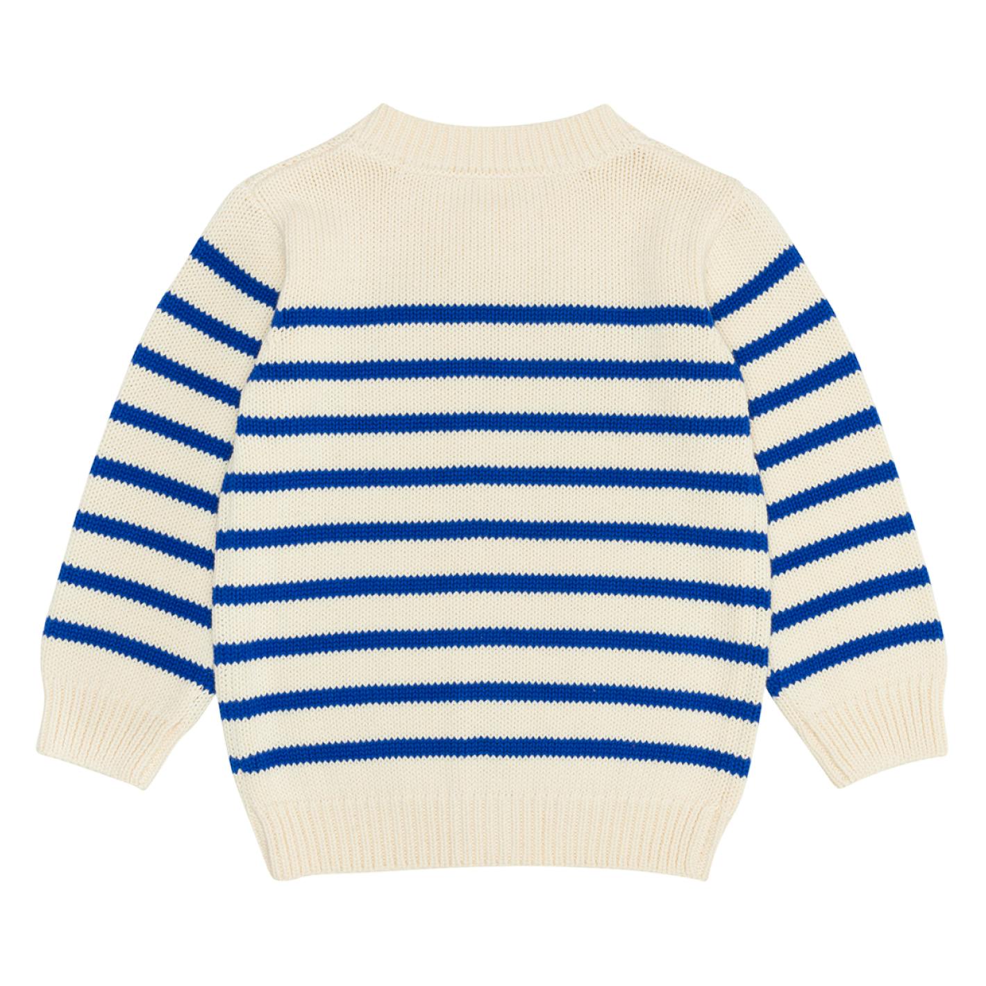 Unisex Cream And Blue Stripe Knit Cardigan