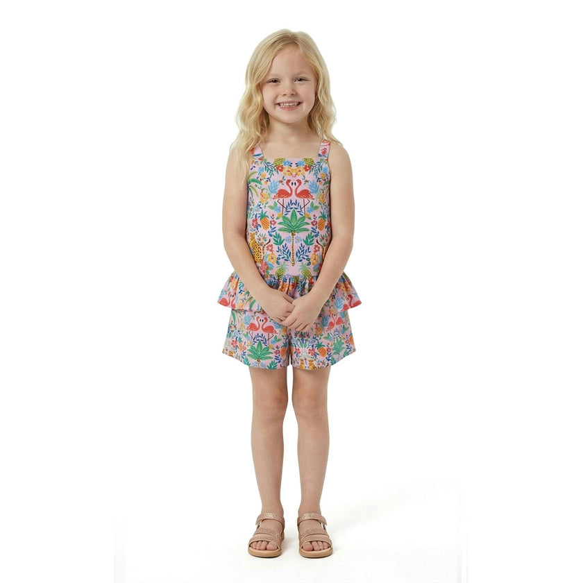 Girls Textured Cotton Poplin Top and Short Set | Pink Cheetah
