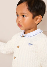 Plane Embroidered Cable Knit Cardigan in Cream (12mths-6yrs)