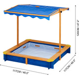 Teamson Kids Outdoor 46" x 46" Sand Box with Adjustable Canopy