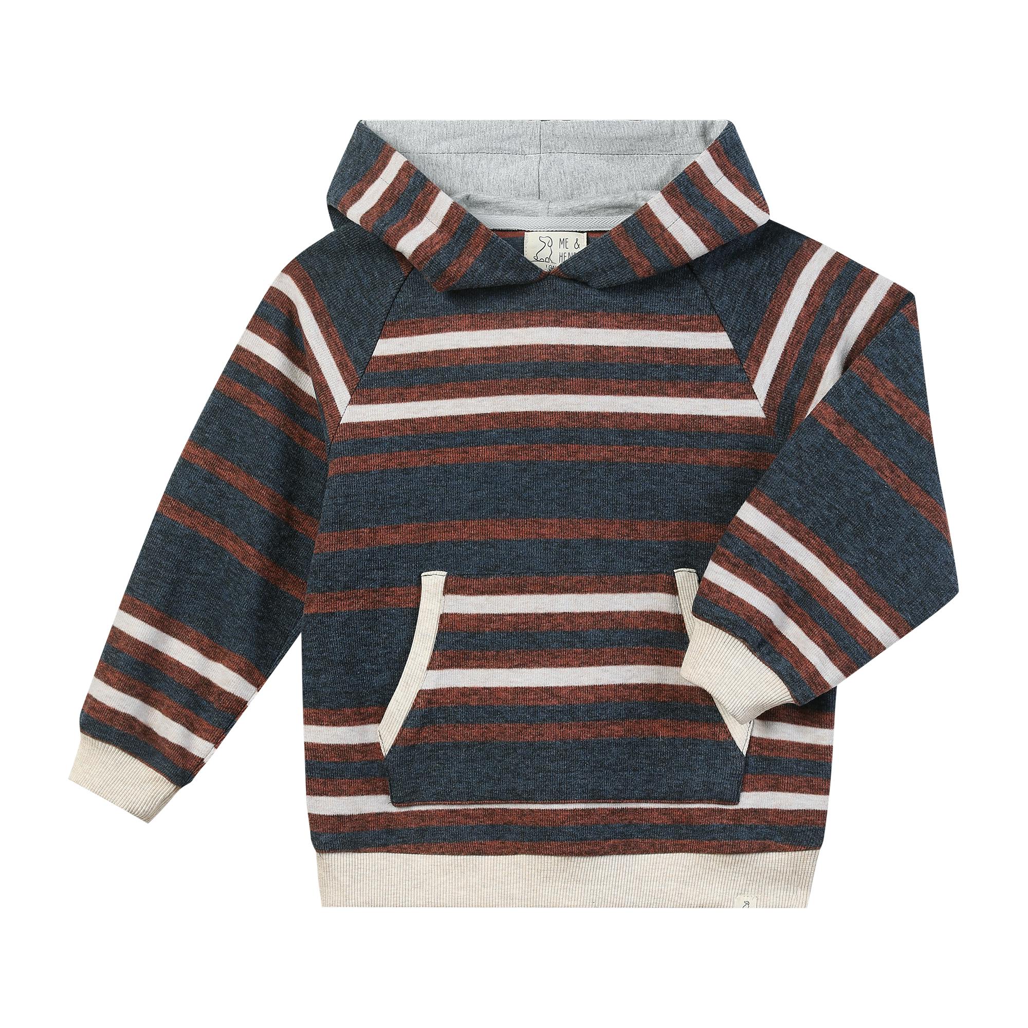 OAKDALE blue/rust stripe hooded sweatshirt