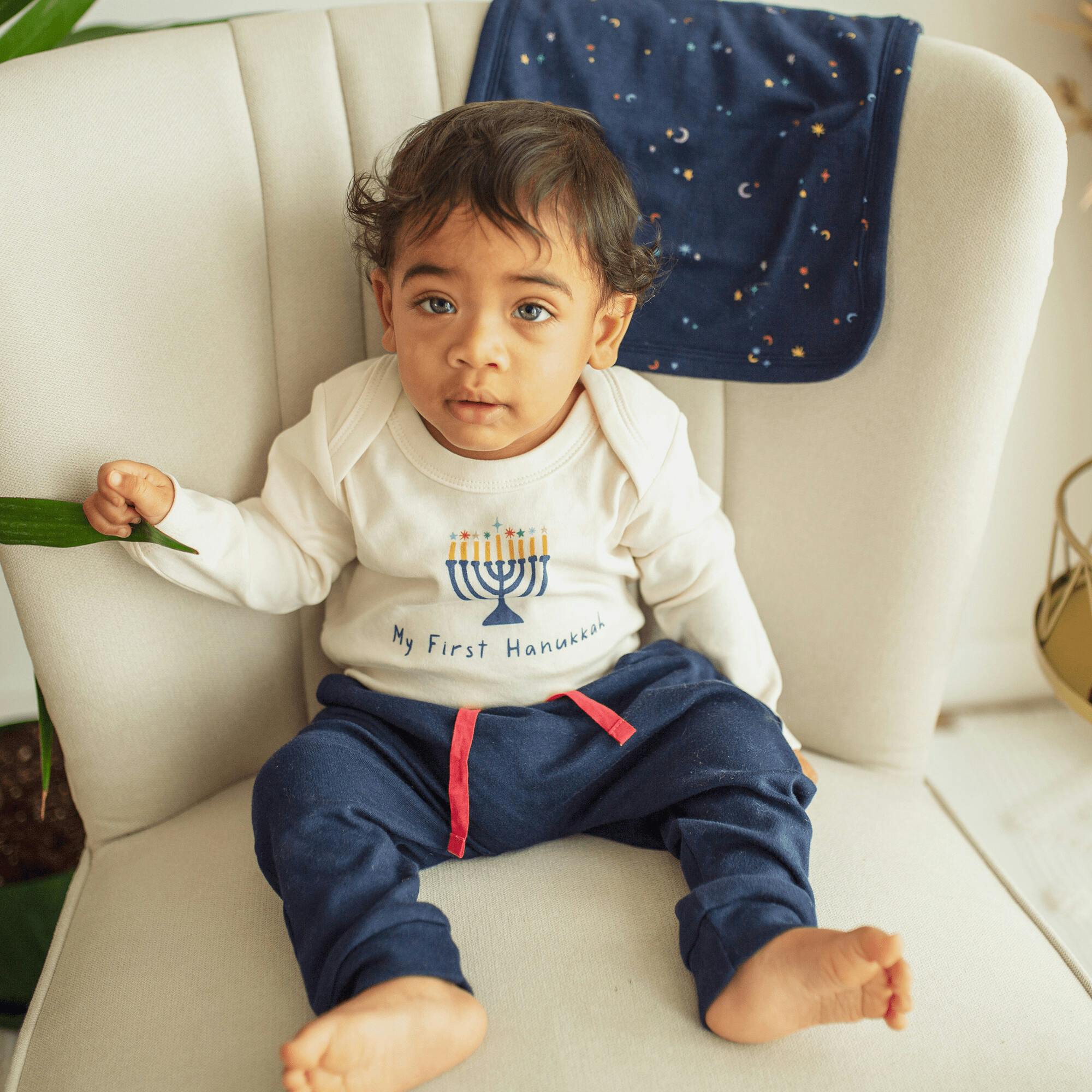 long sleeve graphic bodysuit | my first hanukkah