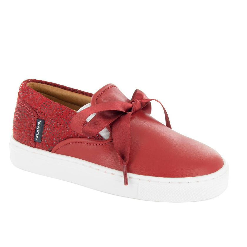 Leather & Lace Slip On Sneakers, Red