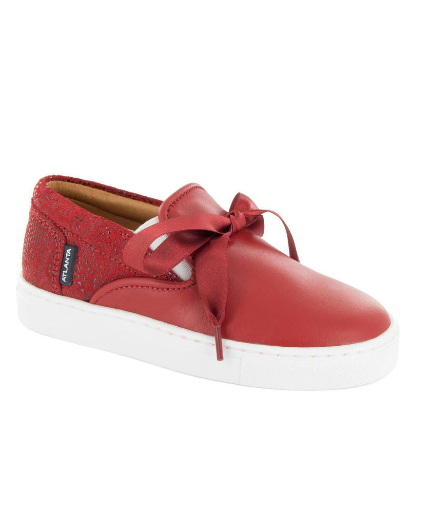 Leather & Lace Slip On Sneakers, Red