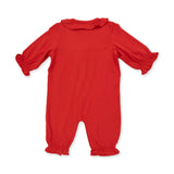 Ribbon Red - Knit Flame Resistant Long Sleeve Ruffle Collar Romper