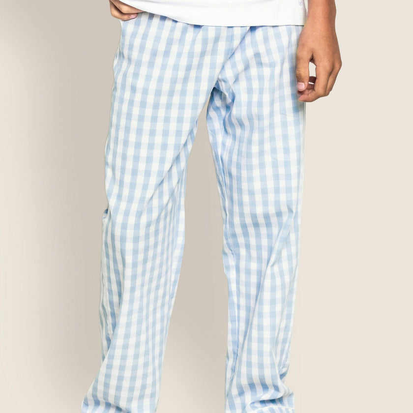 Kid's Twill Pajama Pants in Light Blue Gingham
