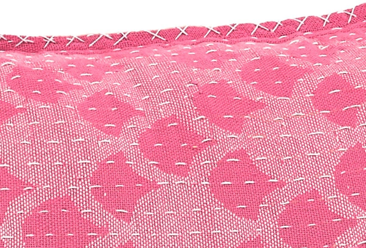 Artisan Hand Loomed Cotton Square Pillow - Pink Ginkgo Design - 24